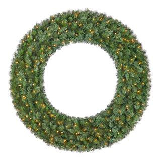 60 in. Pre-Lit LED Wesley Pine Artificial Christmas Wreath | The Home Depot
