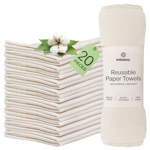 20 Pack Reusable Paper Towels Washable - Nature Friendly - Organic Cotton Alternative - Thick, Strong, Paperless Kitchen Dish Cloths - Reusable Napkins - Dish Towels - Cloth Napkin - Kitchen Towels | Amazon (US)