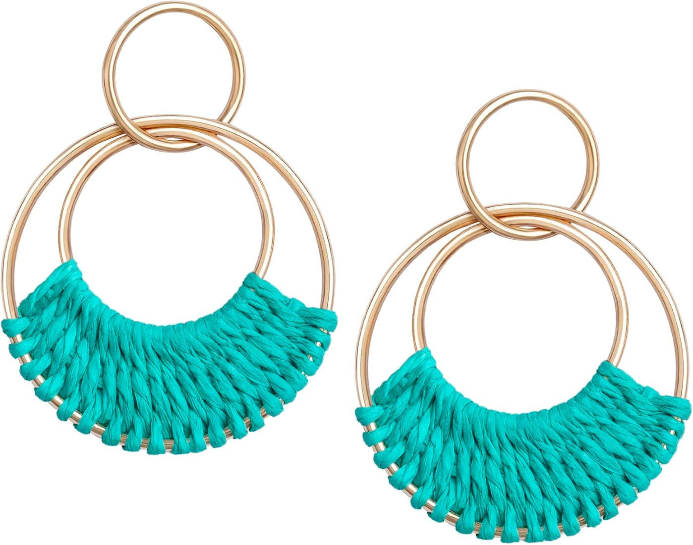 SELFWIMG Raffia Hoop Earrings for Women Girls Fun Boho Summer Beach Earrings Lightweight Handmade... | Amazon (US)