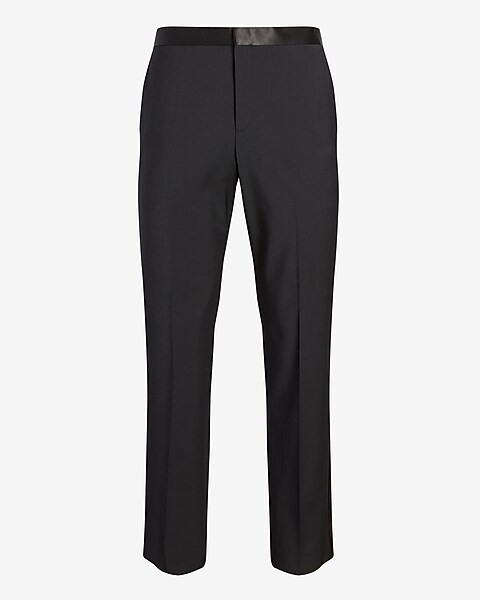 Classic Solid Black Wool-blend Tuxedo Pant | Express