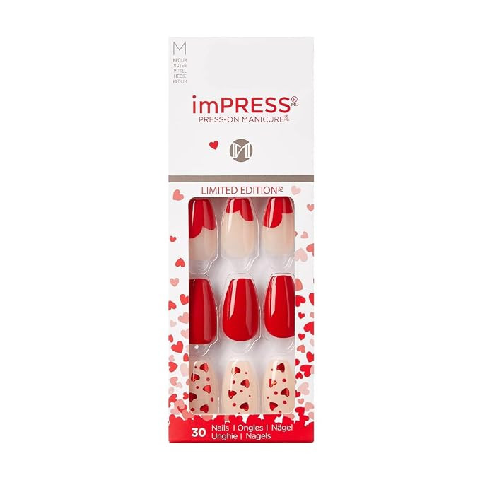 Kiss Impress Kiss imPRESS Always and Forever Press on Nails Valentine's Day, Chrome,Red, 33 Piece... | Amazon (US)