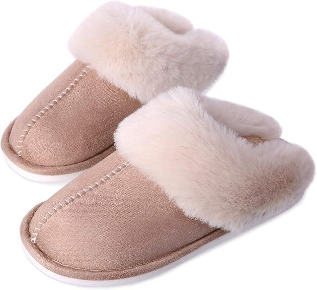 Women's Fuzzy Fur House Slippers, Fluffy Memory Foam Slippers, Slip-on Plush House Shoes for Coup... | Amazon (US)