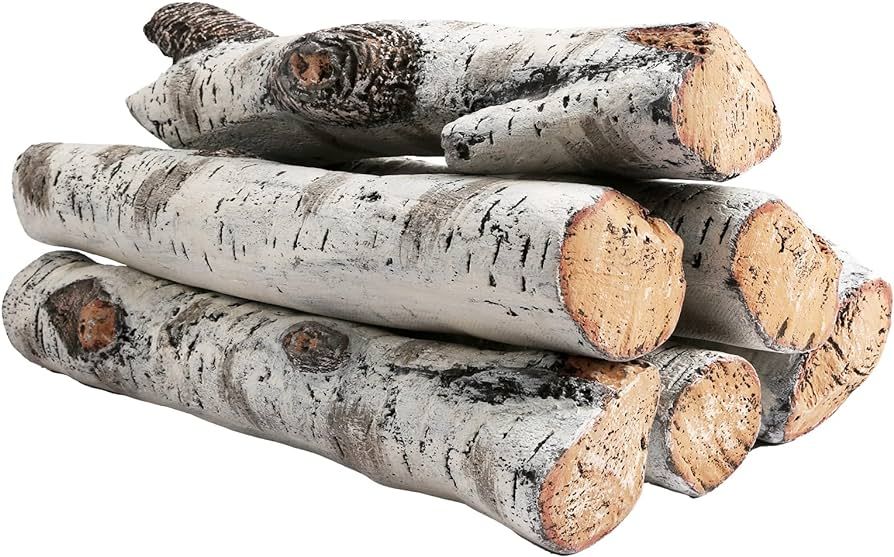 QuliMetal Gas Fireplace Logs Set, Ceramic White Birch Wood Logs for Indoor Inserts,Outdoor Firebo... | Amazon (US)