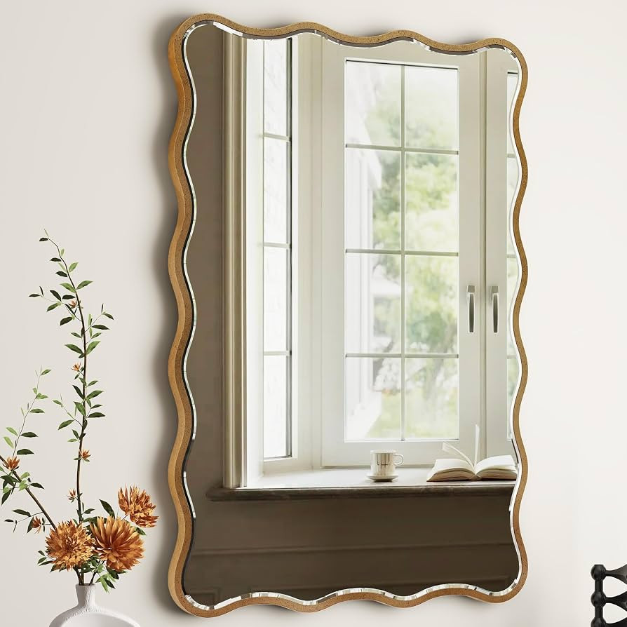 SHYFOY Wall Mirror Decorative, Antique Mirror Gold Wavy Mirrors 20x30” Irregular Mirrors Asymme... | Amazon (US)