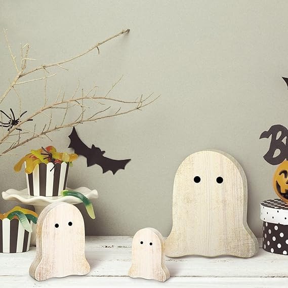 3 Pcs Halloween Tiered Tray Decor Halloween Table Centerpieces Decorations Wooden Corn Ghost Sign... | Amazon (US)