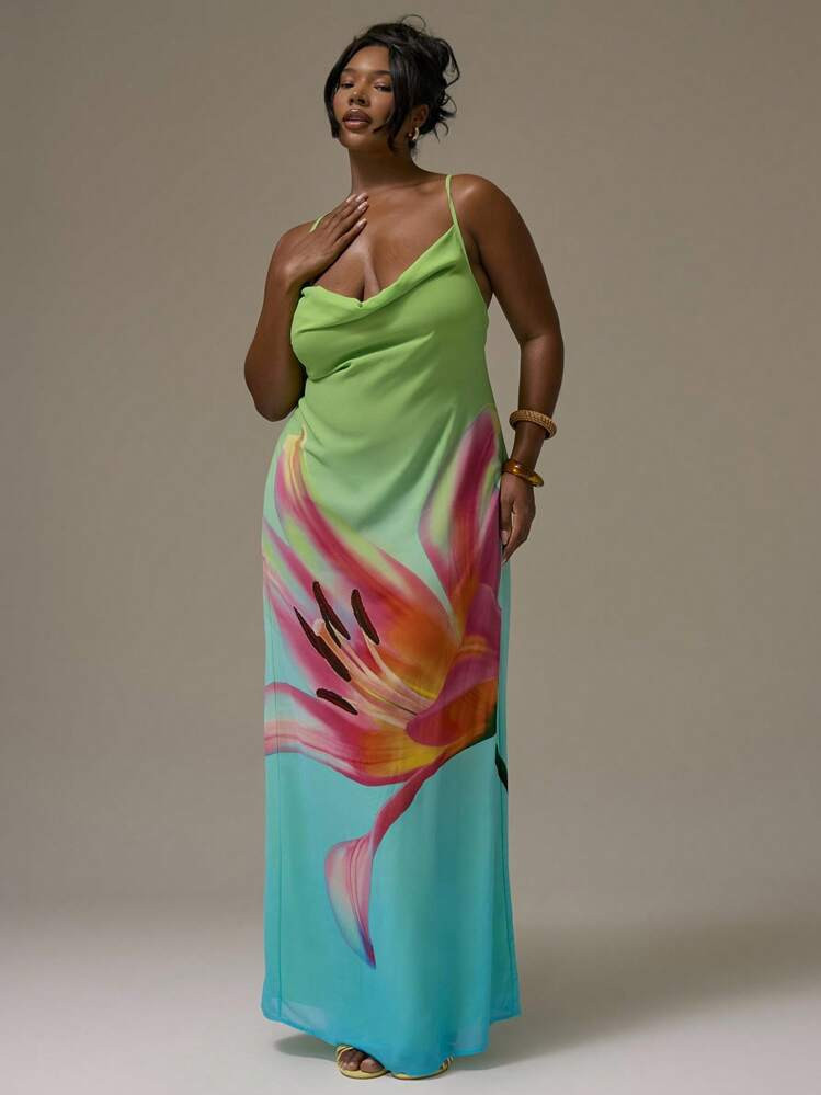 MUSERA Plus Draped Spaghetti Strap Floral Print Maxi Dress Spring Summer Vacation Graduation Sexy Cute Elegant Beach Holiday,Homecoming Dress | SHEIN