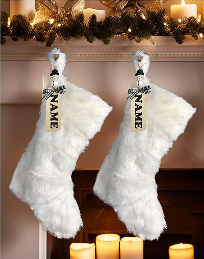 AISENO 2 Pack 18 Inch Snowy White Christmas Stockings Faux Fur Christmas Stockings Hanging Orname... | Amazon (US)