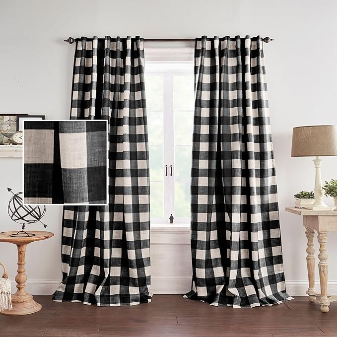 Elrene Home Fashions Farmhouse Living Grainger Buffalo-Check Blackout Window Curtain, Living Room... | Amazon (US)