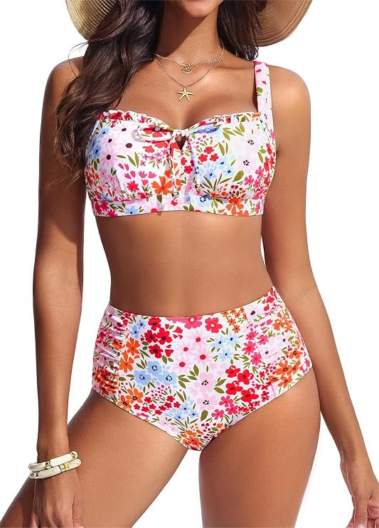 Hanna Nikole Modest Swimsuits for Women, High Waisted Bikini Sets Tummy Control, Tie Cut-Out Bath... | Amazon (US)