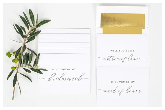 Will You Be My Bridesmaid Cards Folded Black Caligraphy Gold - Etsy | Etsy (US)