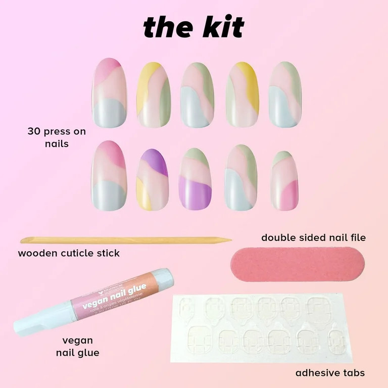 Lottie London Stay Press'd Press on Nail Set Pastel Dreams, Pastel Colors, Almond Shape, 30 False... | Walmart (US)
