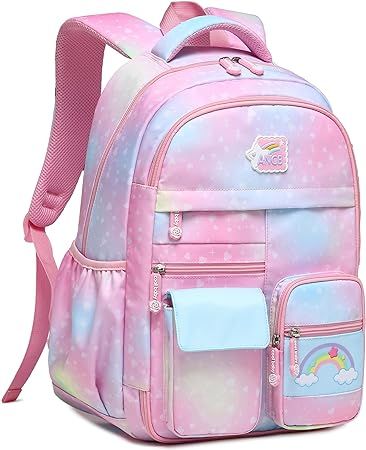 Backpack for Girls, Wraifa Rainbow Bookbag Elementary School Bag Princess Girl Backpacks Mochilas... | Amazon (US)