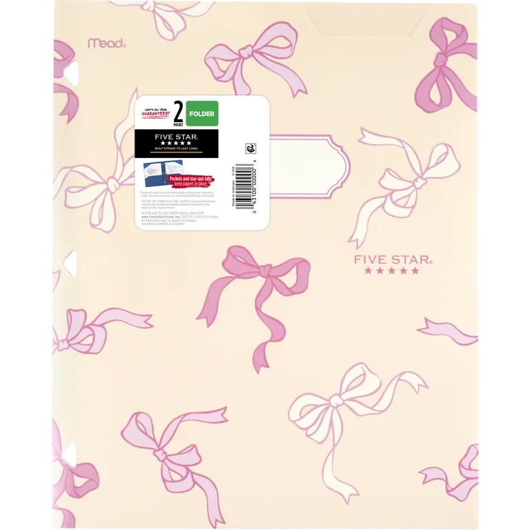 Five Star Bows 2-Pocket Stay-Put Plastic Folder, Tied Up | Walmart (US)