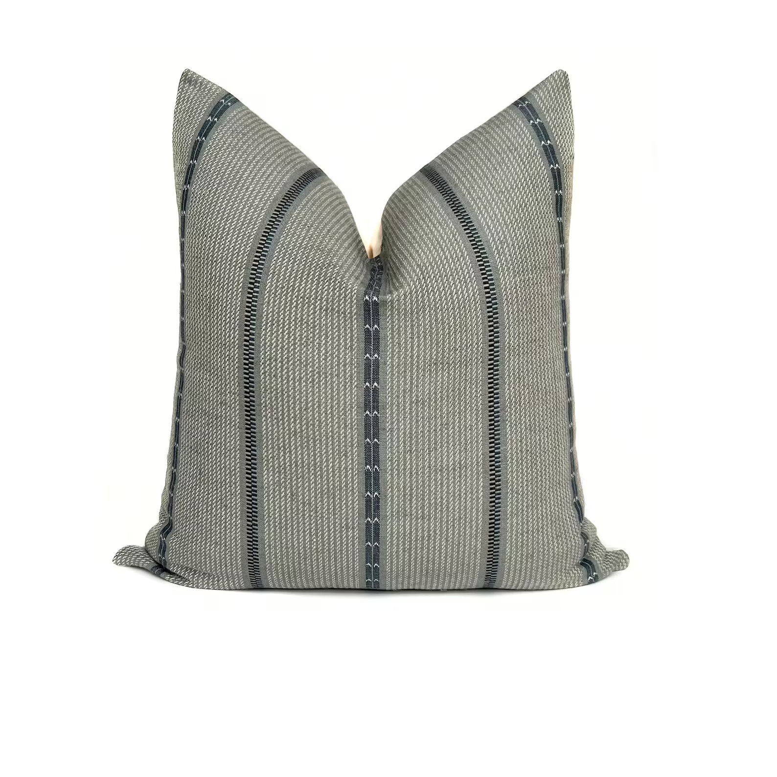 Blue Pillow Cover Linen Cotton Blend Gray Geometric Striped Square or Lumbar Cushion Case Couch S... | Etsy (US)