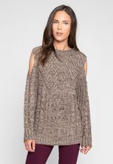 Cold shoulder knit sweater in gray | Wet Seal