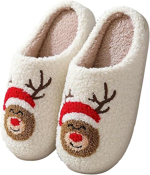 Warm Christmas Slippers,Unisex Elk Sliders,Preppy Slipper Cute Pumpkin Slippers for Women Soft Pl... | Amazon (UK)