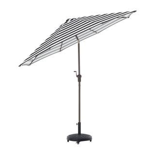 Hampton Bay 9 ft. Aluminum Market Crank and Tilt Patio Umbrella in Black and White Cabana UCA1710... | The Home Depot