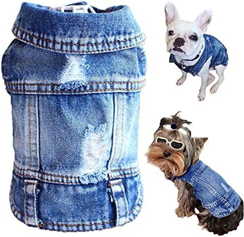 LKEX Dog Jean Jacket, Blue Denim Shirt Classic Lapel Vest Coat Costume Puppy T-Shirt, Comfort Tan... | Amazon (US)