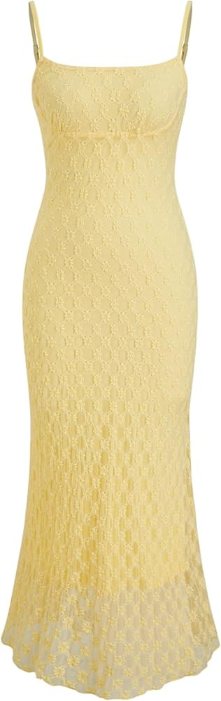 CIDER Lace Dress for Women Floral Mermaid Maxi Long Elegant Party Middle Waist Collarless Slip Dr... | Amazon (US)