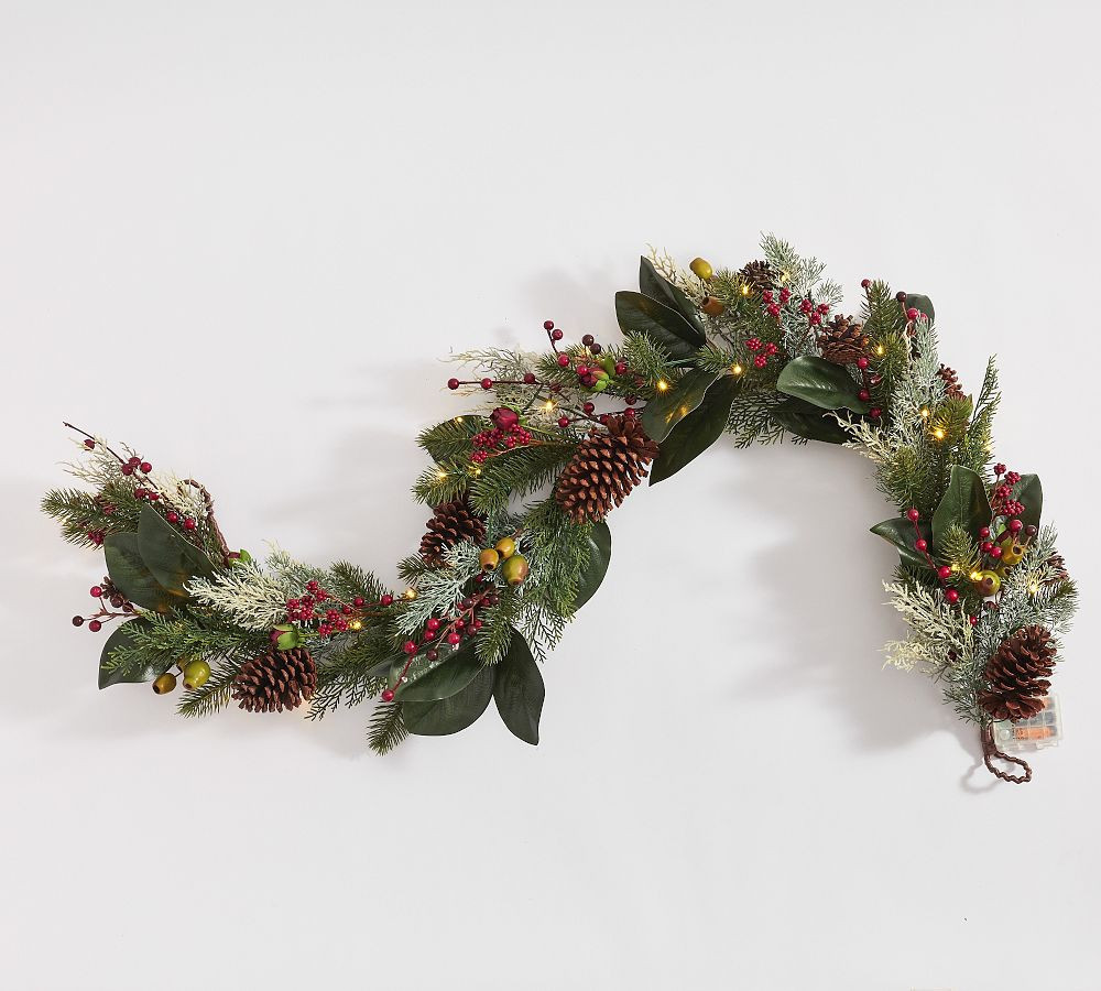 Faux Berry & Eucalyptus Garland, 5', Green/Red | Pottery Barn (US)