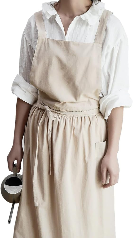 Cotton and linen Apron Dress for Women with Pockets Cute for Chef Aprons for Kitchen Cooking Baki... | Amazon (US)