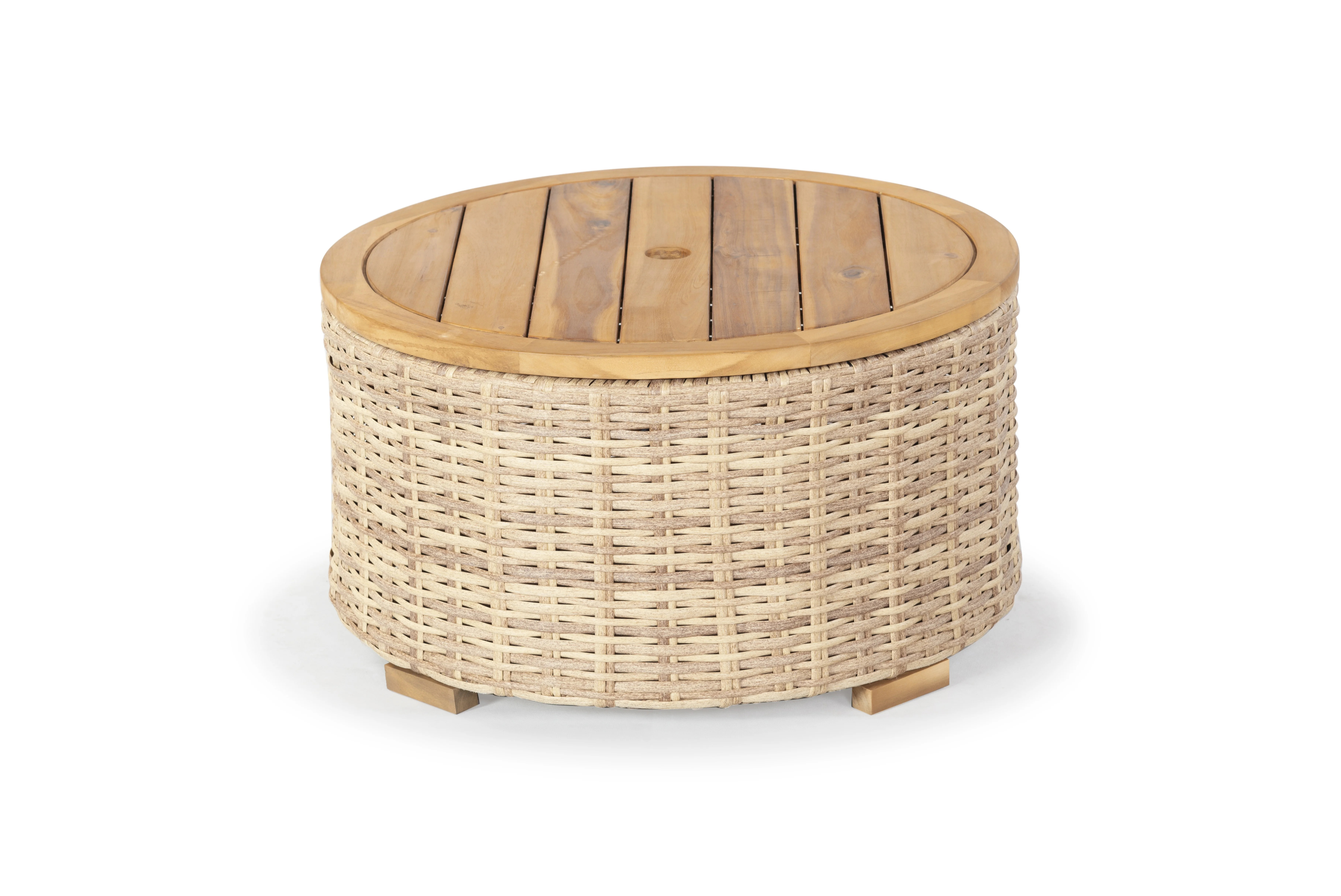 SAFAVIEH Couture Anguilla Outdoor Patio Round Wicker Coffee Table with Storage, Natural | Walmart (US)