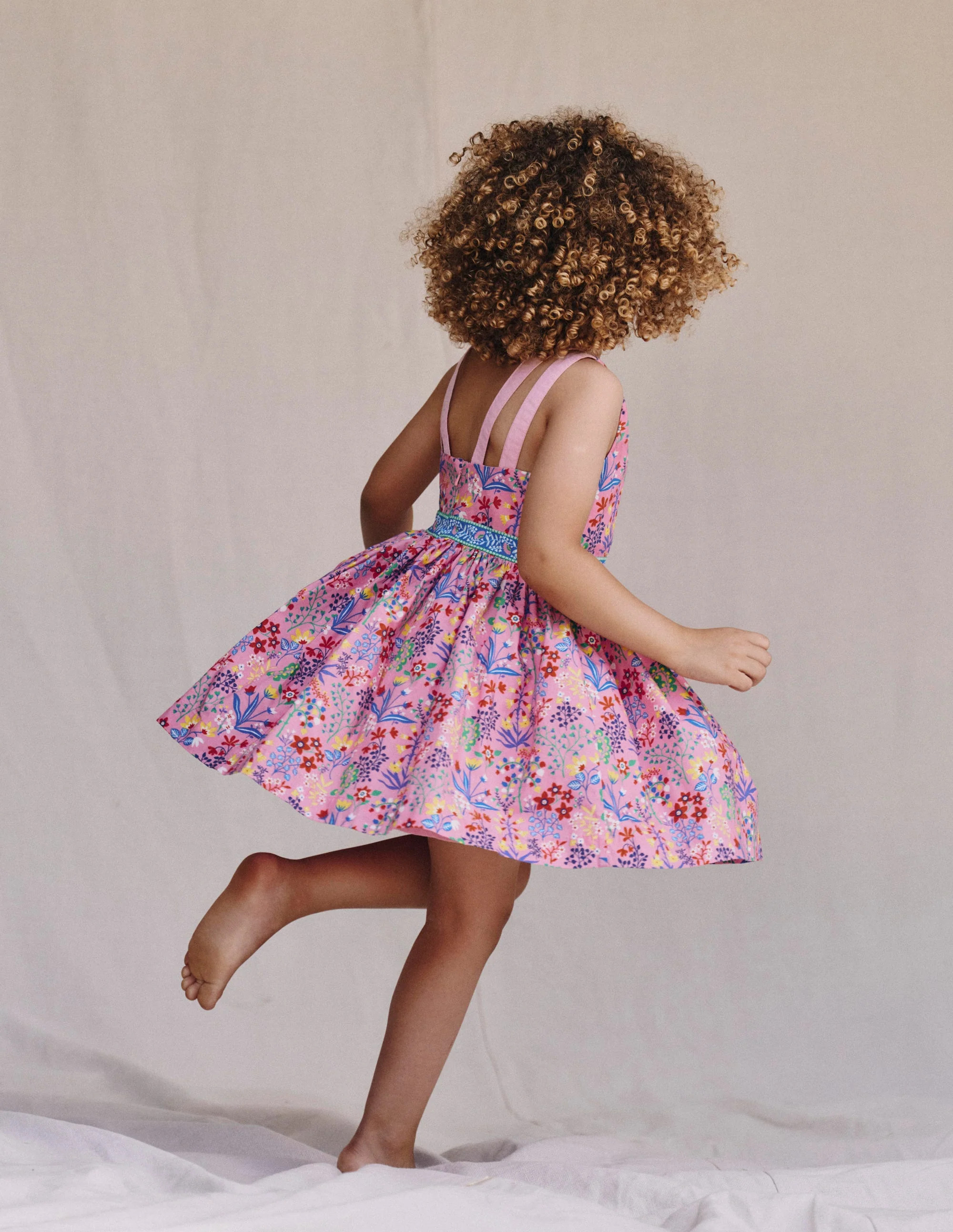 Multi Strap Flare Dress-Meadowsweet Pink Garden Floral | Boden (US)