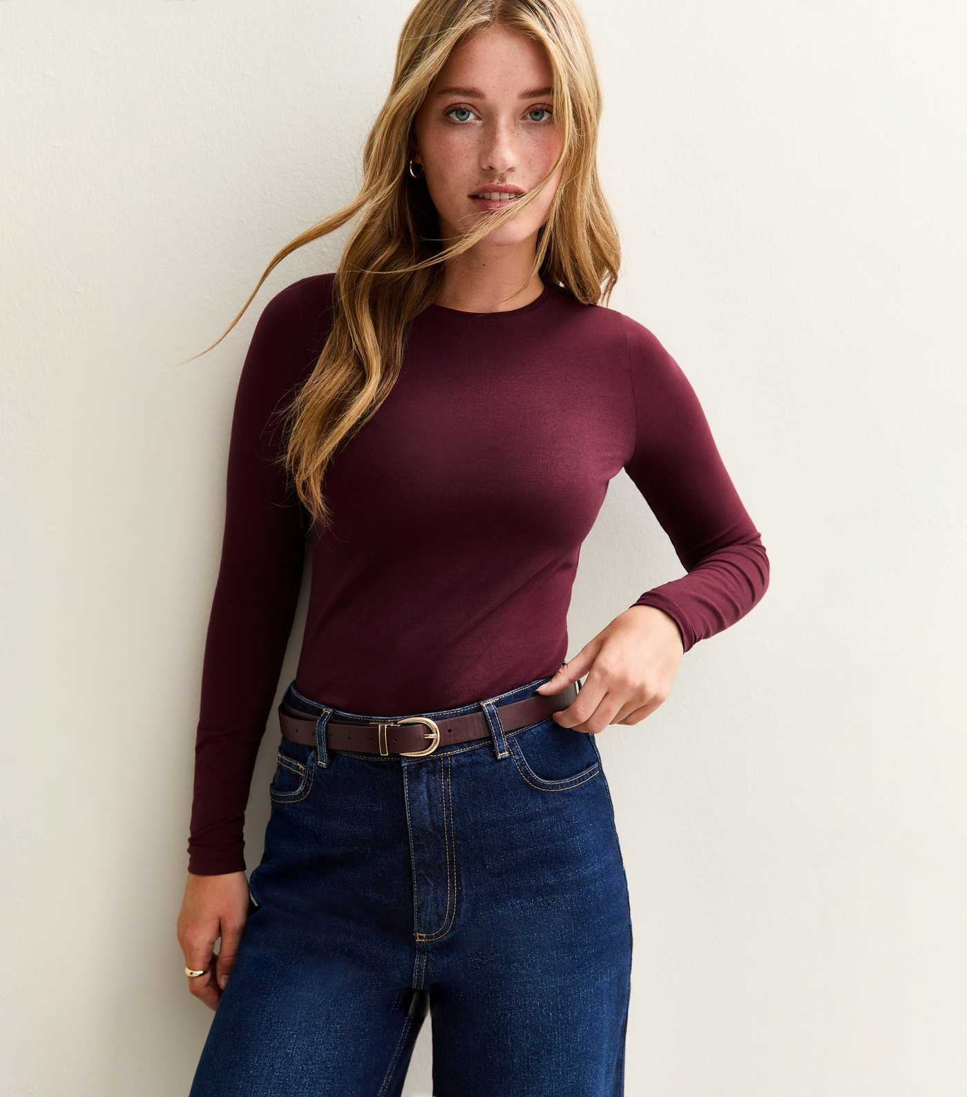 Dark Burgundy Long Sleeve Crew Neck Top | New Look | New Look (UK)