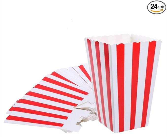 24 Pack Red Striped Popcorn Boxes - Carnival Parties Mini Paper Popcorn and Candy Containers, Par... | Amazon (US)