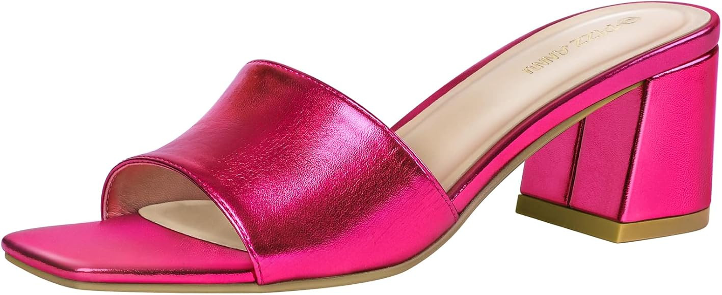 PIZZ ANNU Women's Square Open Toe Heels Sandals Low Block Chunky Heeled Sandal Slip on Mules Comf... | Amazon (US)