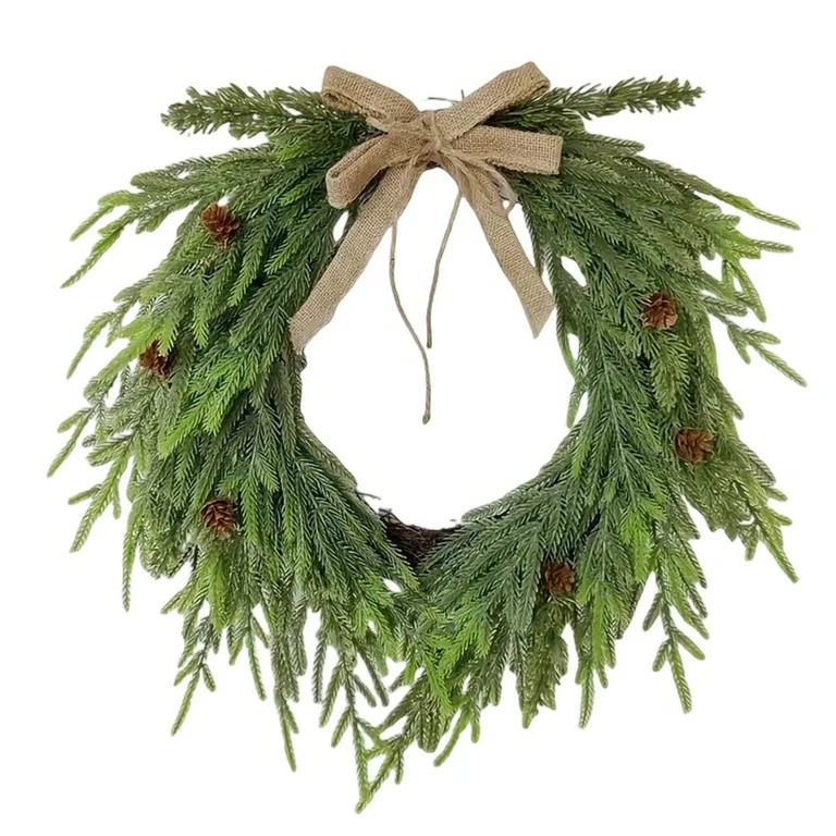 15.7 Inch Real Touch Christmas Wreath - Artificial Norfolk Pine Cedar Wreath with Bow & Pine Cone... | Walmart (US)