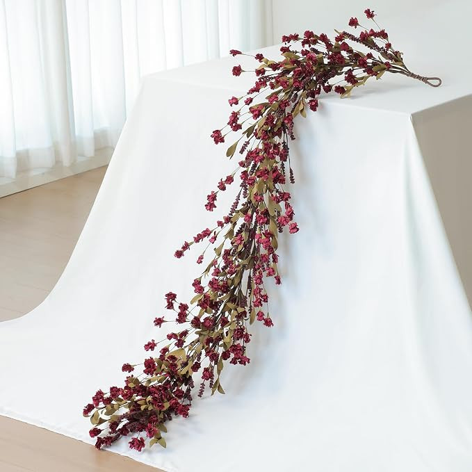 Mizii Burgundy Artificial Flower Garland 6FT Fake Wildflower Floral Garland Hanging Vines Spring ... | Amazon (US)