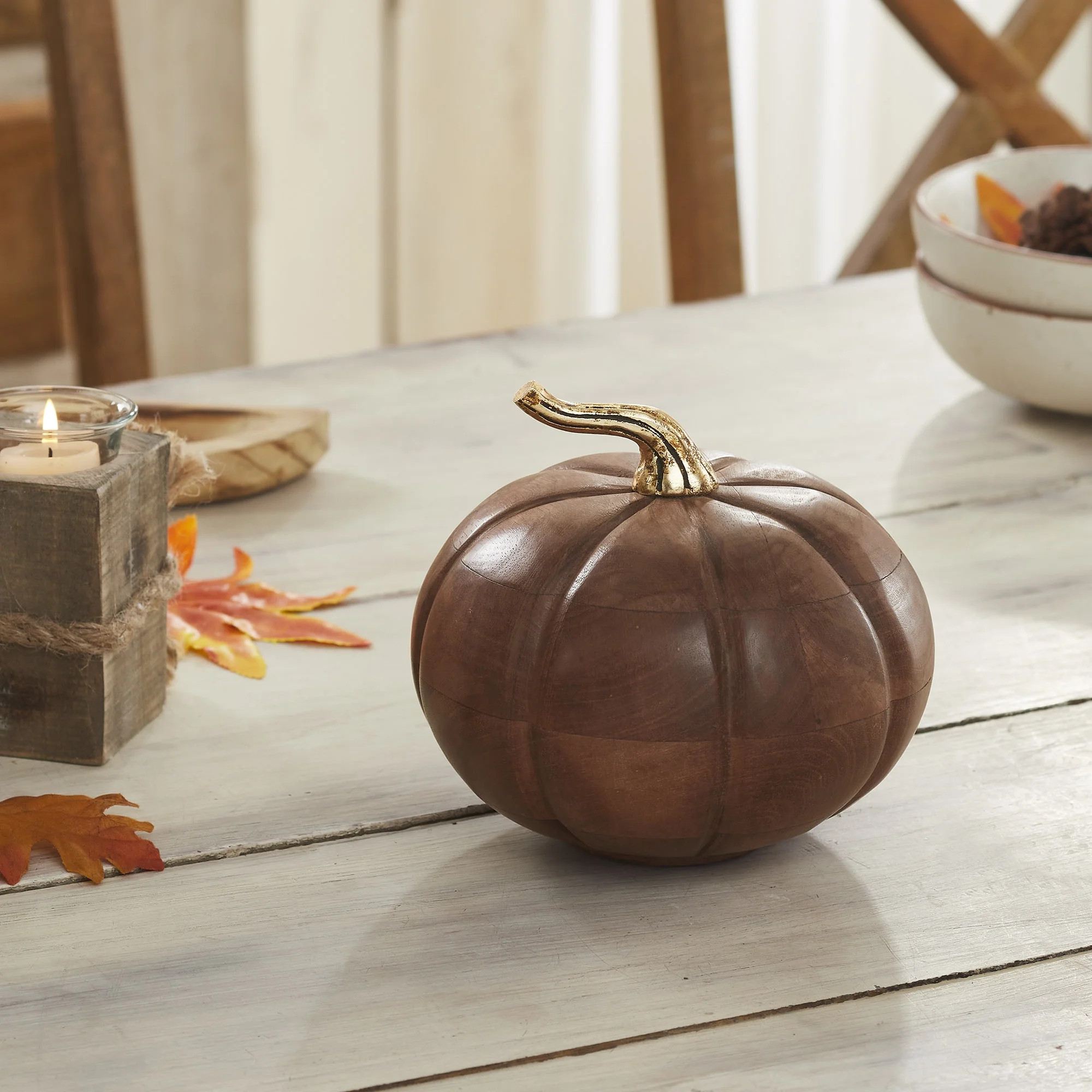 VHC Brands Heirloom Wooden Pumpkin Chestnut, Fall and Halloween Home Decor for Tables and Shelves... | Walmart (US)