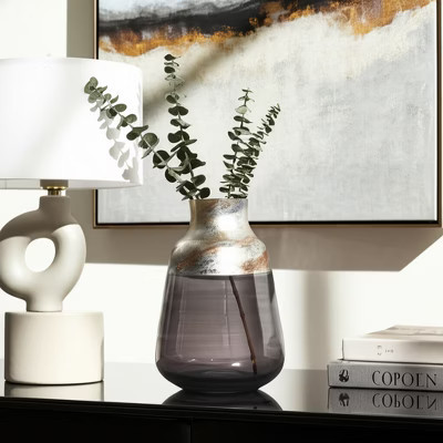 Modern Glam Glass Vase - Handcrafted Decorative Glass Flower Vase for Home, Office, Bedroom & Living Room - Elegant Finish - 12" Gray & Silver | Target