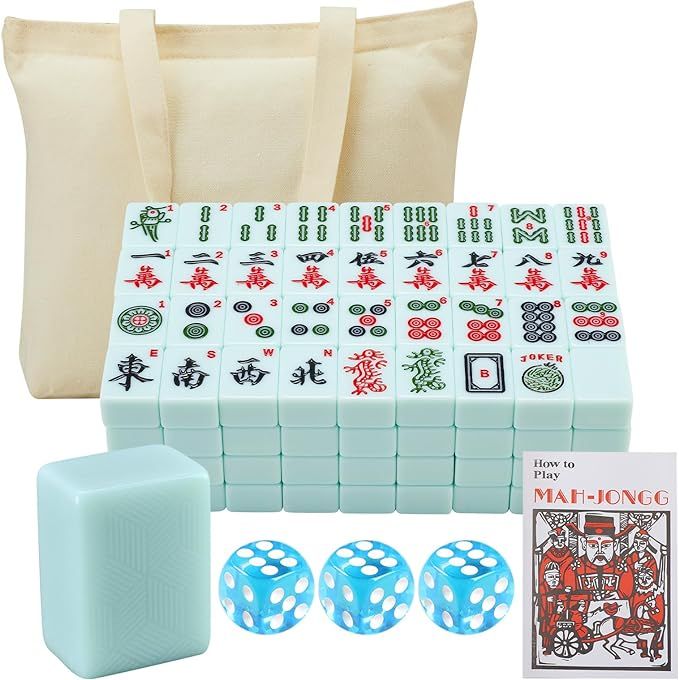 YANMEIYA American Mahjong Set 166 Premium Jade Green Mahjong Tiles Large Mahjong Set 1.6 inches A... | Amazon (US)