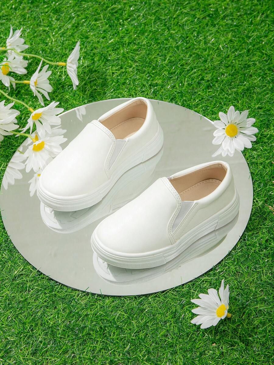 Infant Girls' White Slip-On Running Shoes With Simple And Fashionable Design | SHEIN