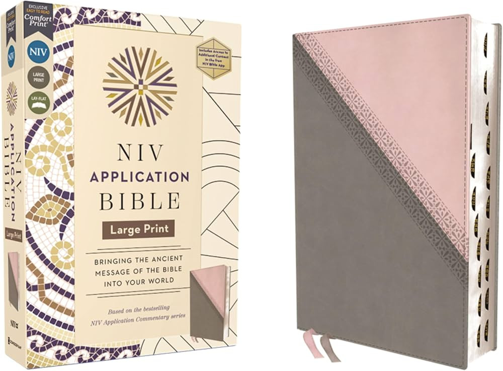 NIV Application Bible, Large Print, Leathersoft, Pink/Gray, Red Letter, Thumb Indexed, Comfort Pr... | Amazon (US)