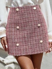Plaid Pattern Fake Button Tweed Skirt
   SKU: sw2206198324432236      
          (3 Reviews)
    ... | SHEIN