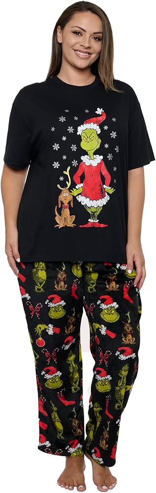 The Grinch Womens Pajama Set Christmas Dr Seuss Minky Plush Pants and T-shirt | Amazon (US)
