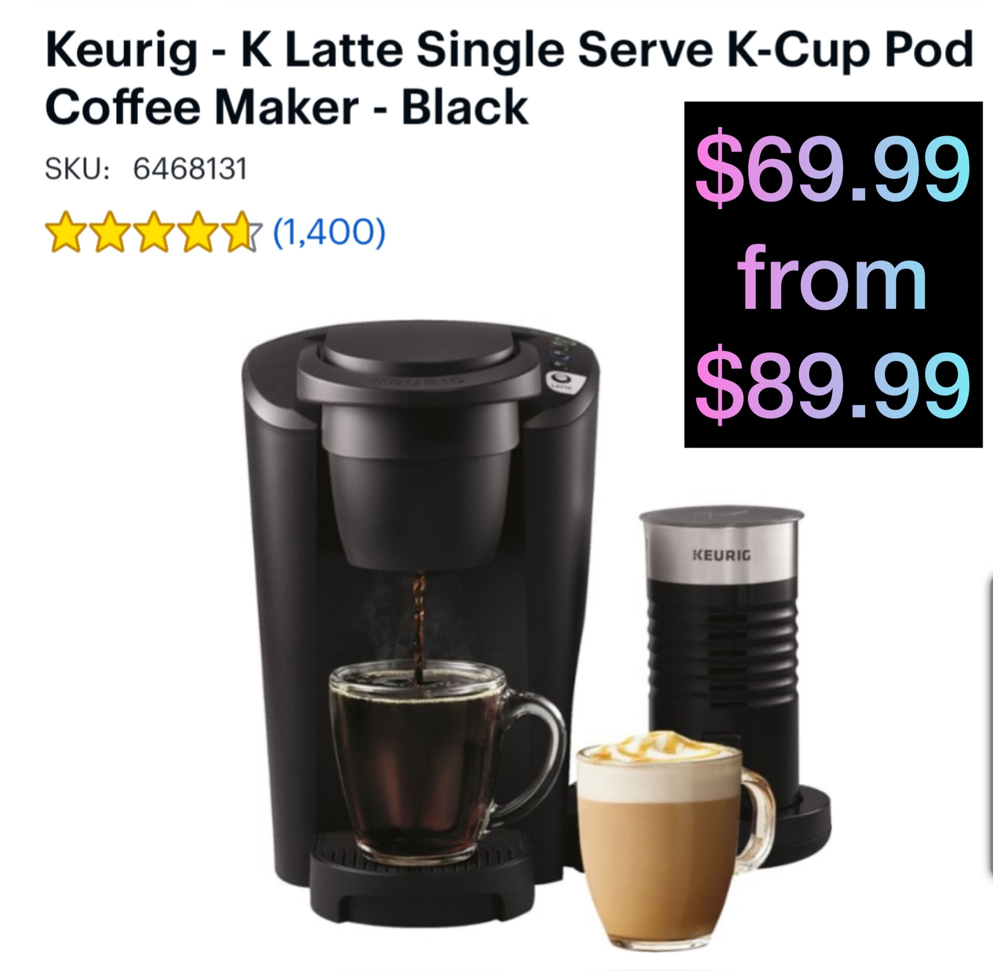 Keurig K Latte Single Serve Coffee / Latte Maker