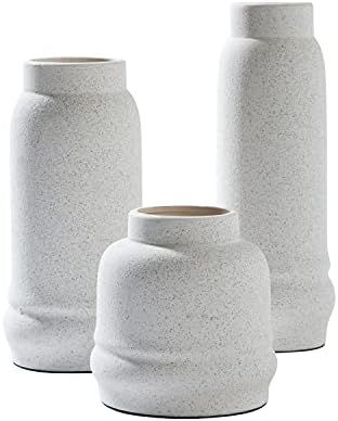 Signature Design by Ashley Jayden 3 Piece Textured Ceramic Vase Set, White Stone Finish | Amazon (US)