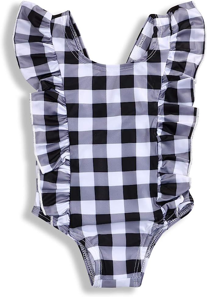 Infant Baby Girl Swimsuit Plaid Beach Bikini Ruffles Swimwear Bathing Suit Outfits | Amazon (US)