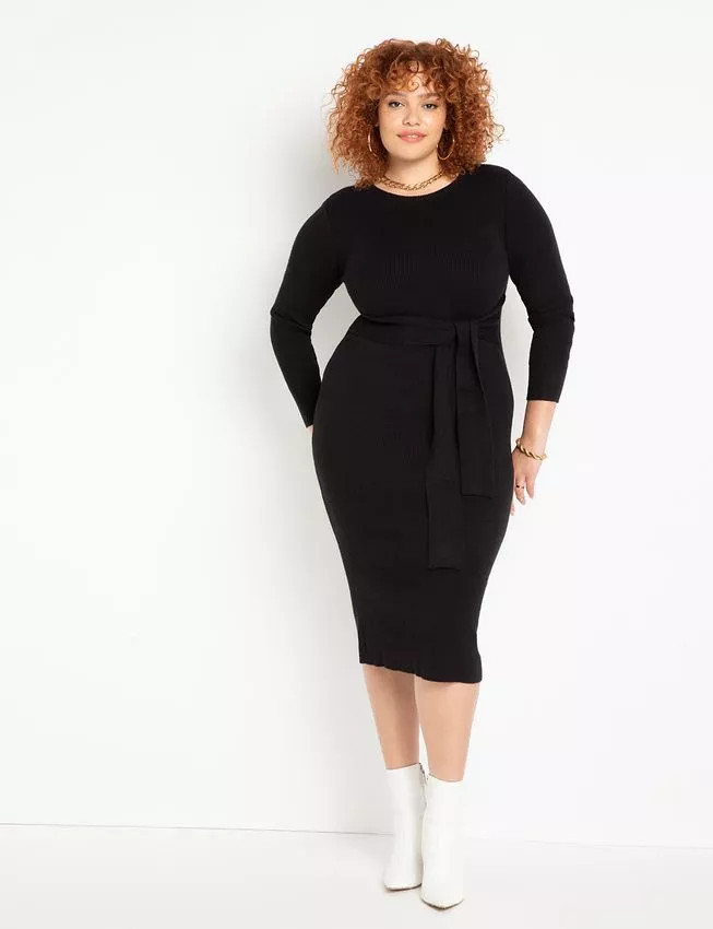 Tie Waist Midi Sweater Dress | Eloquii