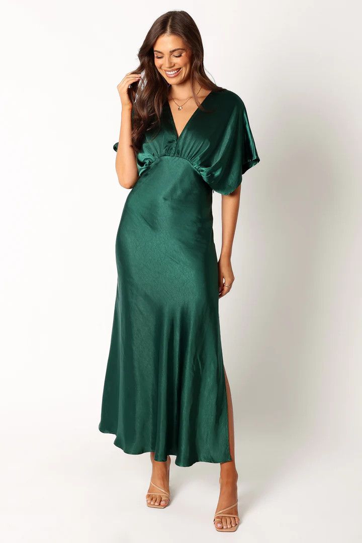 Ciara Maxi Dress - Dark Emerald Dress - Christmas Photos Dress - Winter Wedding Guest #LTKwedding | Petal & Pup (US)