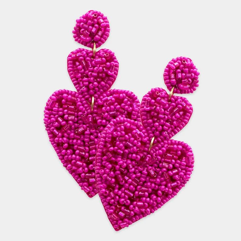 Beaded heart earrings, Valentines earrings, Wedding earrings, Gift for her | Etsy (US)