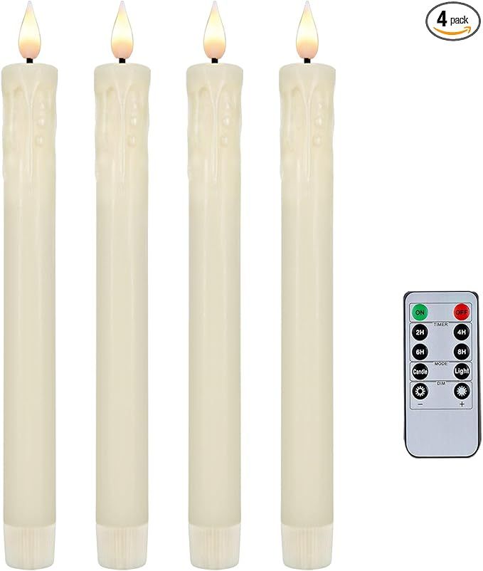 5plots 4pcs Ivory Flameless Taper Candles with Remote &Timer, Dripless LED Taper Candles, Battery... | Amazon (US)