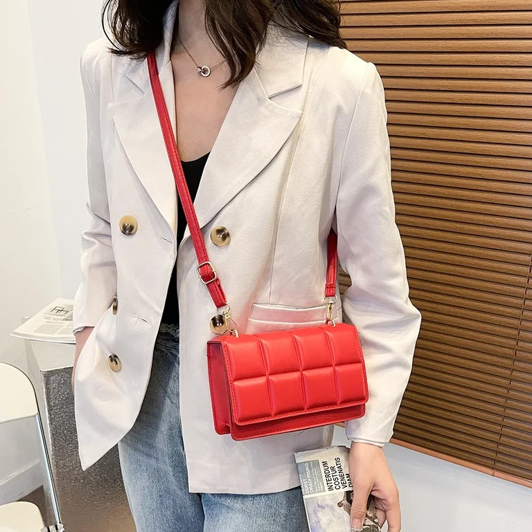 Women Chocolate Square PU Leather Flap Shoulder Bags Flap Handbags (Red) | Walmart (US)