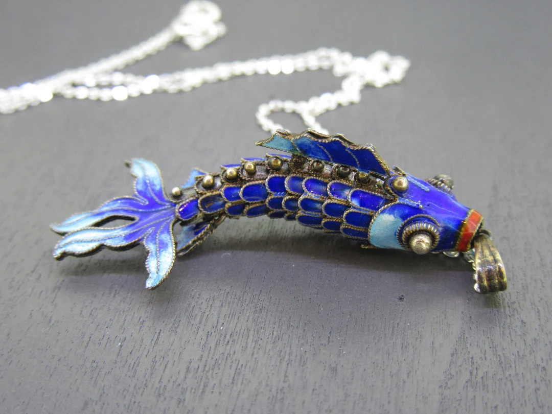 Sterling Enamel Articulated Koi Fish Pendant With 18 Sterling Chain - Etsy | Etsy (US)