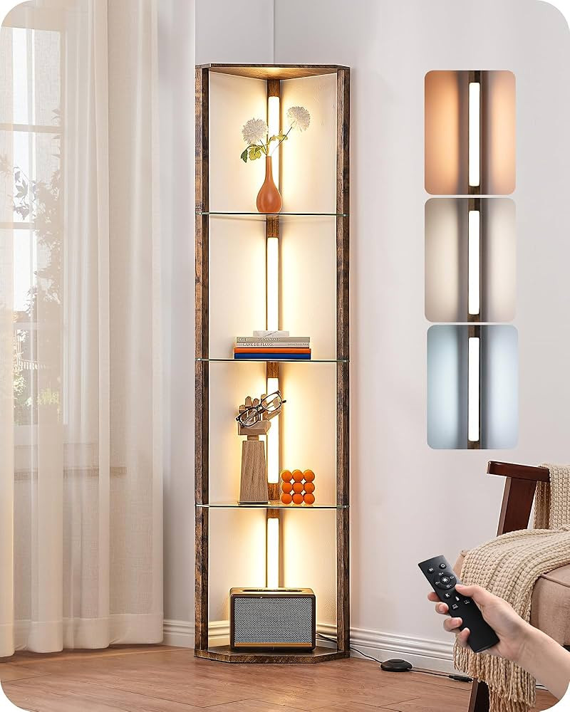 EDISHINE Corner Shelf with Light, 5-Tier Glass Display Shelf with Remote/Foot Control, 3CCT & Dim... | Amazon (US)
