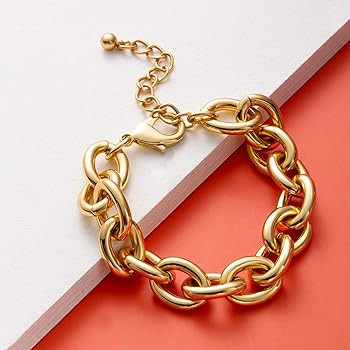Gold Bracelets for Women - Lane Woods 14k Gold Plated Chunky Thick Large Link Chain Bracelet | Amazon (US)
